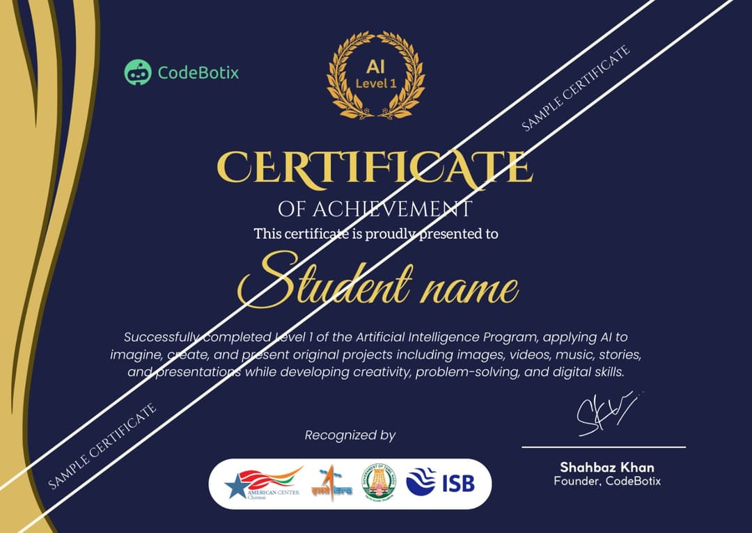 CodeBotix ISRO-Recognised Certificate of Completion sample